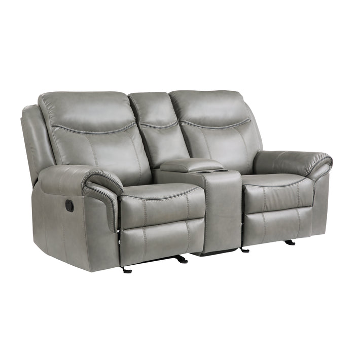 Aram Double Glider Reclining Loveseat with Center Console, Receptacles and USB Ports in Gray - 8206GRY-2