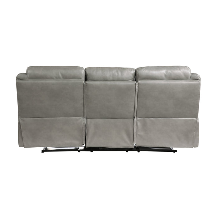 Aram Double Reclining Sofa with Center Drop-Down Cup Holders, Receptacles, Hidden Drawer and USB Ports in Gray - 8206GRY-3