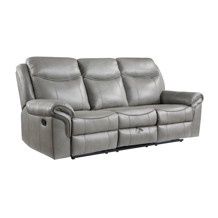 Aram Double Reclining Sofa with Center Drop-Down Cup Holders, Receptacles, Hidden Drawer and USB Ports in Gray - 8206GRY-3