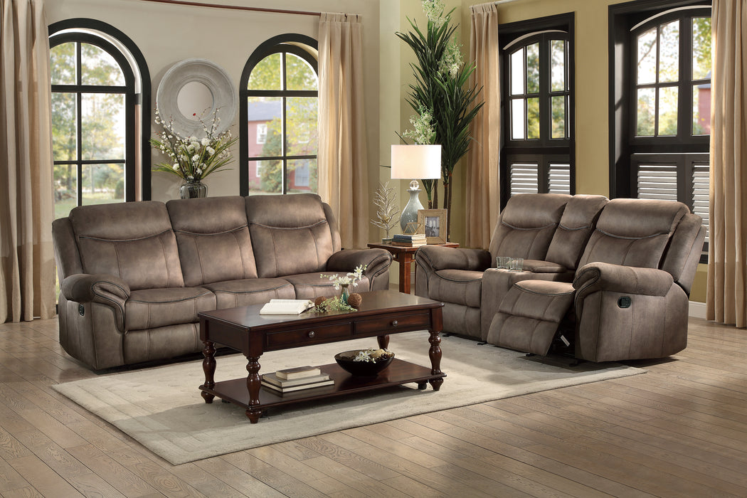 Aram Double Glider Reclining Loveseat with Center Console, Receptacles and USB Ports in Brown - 8206NF-2