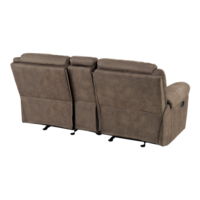 Aram Double Glider Reclining Loveseat with Center Console, Receptacles and USB Ports in Brown - 8206NF-2