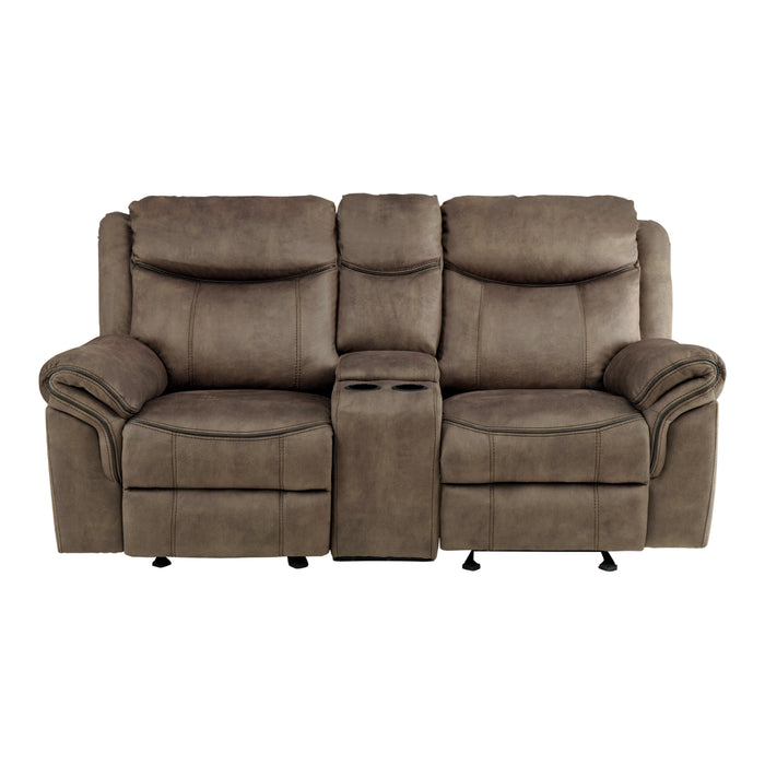 Aram Double Glider Reclining Loveseat with Center Console, Receptacles and USB Ports in Brown - 8206NF-2 image