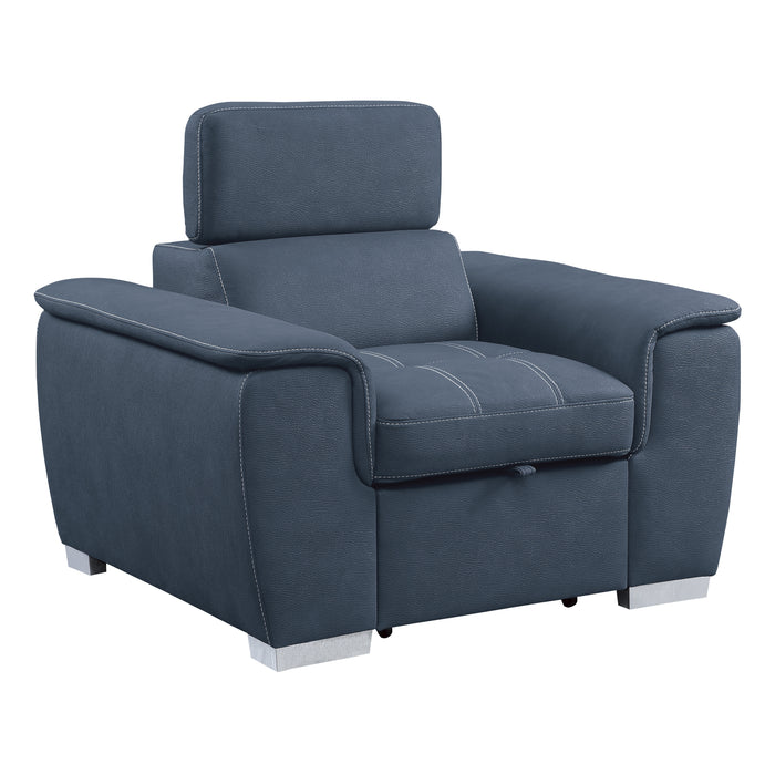 Ferriday Chair with Pull-out Ottoman in Blue - 8228BU-1