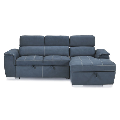 Ferriday 2-Piece Sectional with Adjustable Headrests, Pull-out Bed and Right Chaise with Hidden Storage in Blue - 8228BU* image