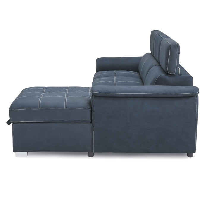 Ferriday 2-Piece Sectional with Adjustable Headrests, Pull-out Bed and Right Chaise with Hidden Storage in Blue - 8228BU*