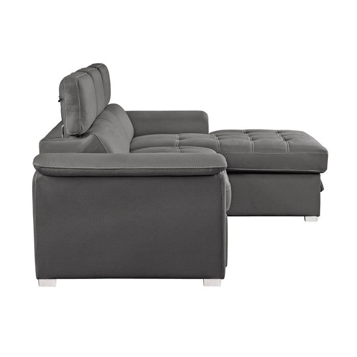 Ferriday 2-Piece Sectional with Adjustable Headrests, Pull-out Bed and Right Chaise with Hidden Storage in Gray - 8228GY*