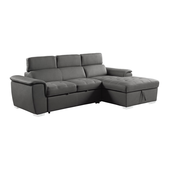 Ferriday 2-Piece Sectional with Adjustable Headrests, Pull-out Bed and Right Chaise with Hidden Storage in Gray - 8228GY*