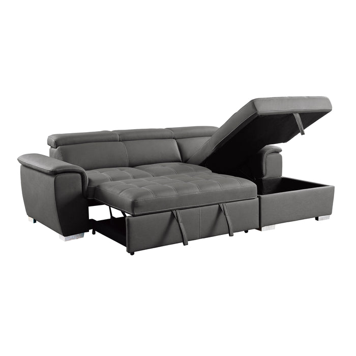 Ferriday 2-Piece Sectional with Adjustable Headrests, Pull-out Bed and Right Chaise with Hidden Storage in Gray - 8228GY*