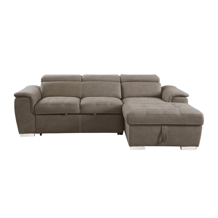 Ferriday 2-Piece Sectional with Adjustable Headrests, Pull-out Bed and Right Chaise with Hidden Storage in Taupe - 8228TP*