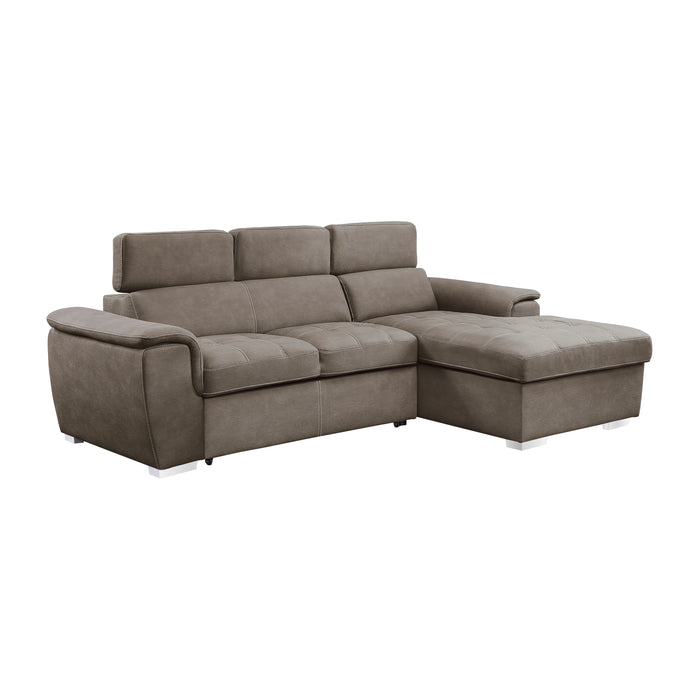 Ferriday 2-Piece Sectional with Adjustable Headrests, Pull-out Bed and Right Chaise with Hidden Storage in Taupe - 8228TP*