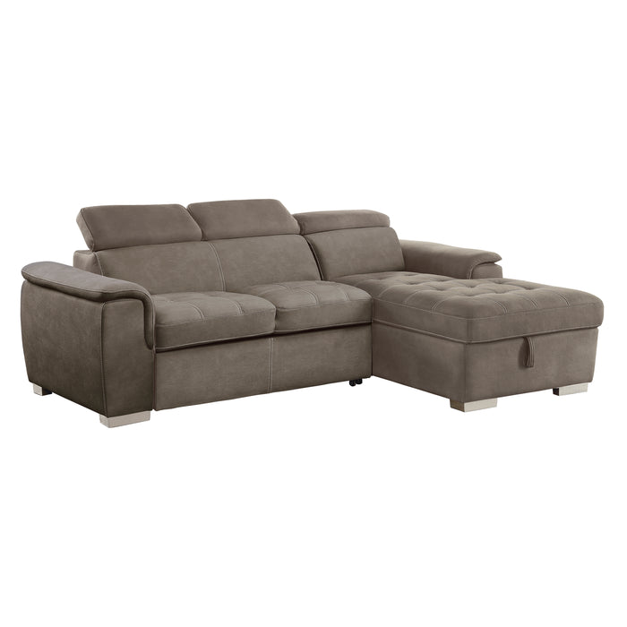 Ferriday 2-Piece Sectional with Adjustable Headrests, Pull-out Bed and Right Chaise with Hidden Storage in Taupe - 8228TP*