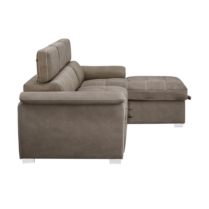 Ferriday 2-Piece Sectional with Adjustable Headrests, Pull-out Bed and Right Chaise with Hidden Storage in Taupe - 8228TP*