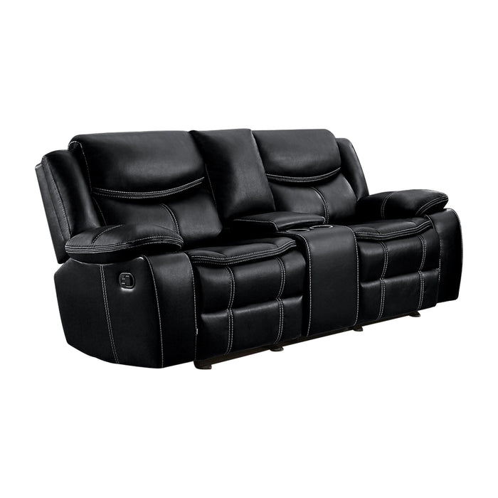 Bastrop Double Glider Reclining Loveseat with Center Console in Black - 8230BLK-2