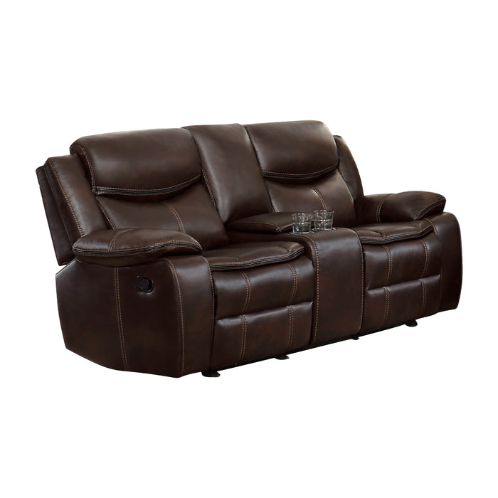 Bastrop Double Glider Reclining Loveseat with Center Console in Brown - 8230BRW-2