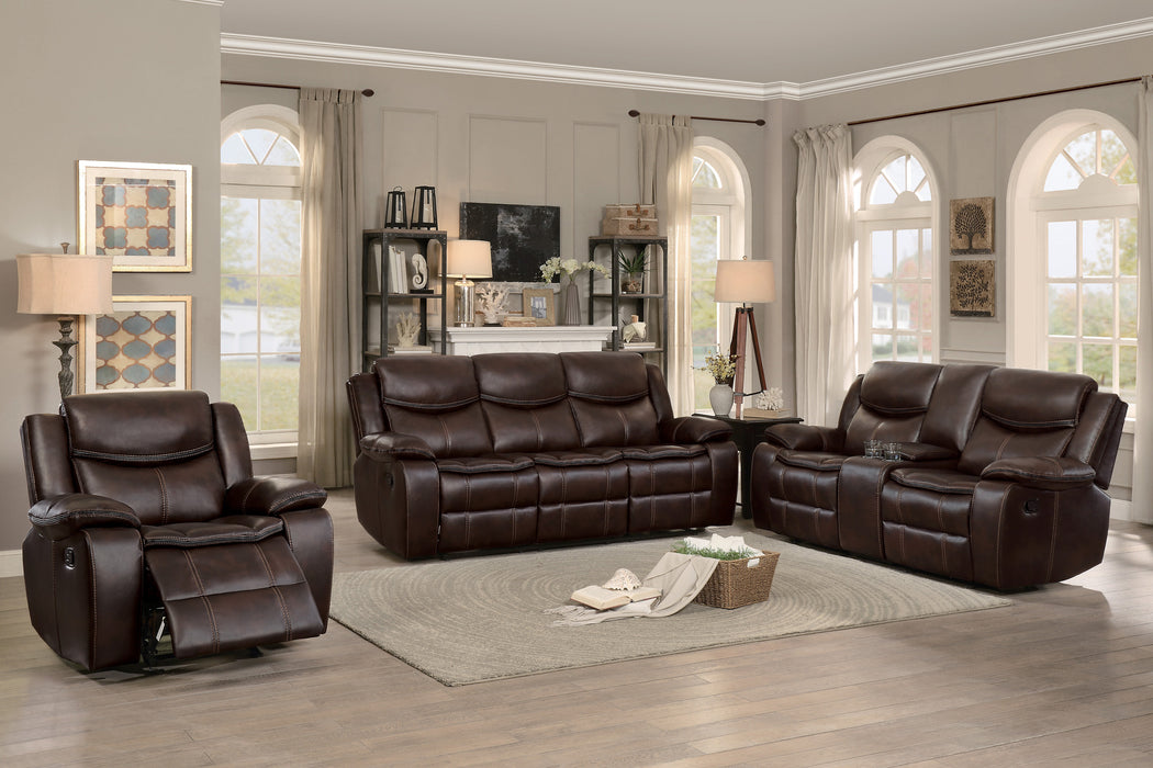 Bastrop Double Glider Reclining Loveseat with Center Console in Brown - 8230BRW-2