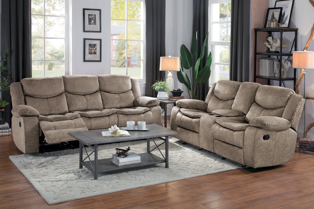 Bastrop Double Glider Reclining Loveseat with Center Console in Brown - 8230FBR-2