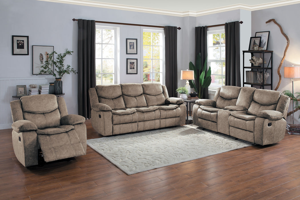 Bastrop Double Glider Reclining Loveseat with Center Console in Brown - 8230FBR-2