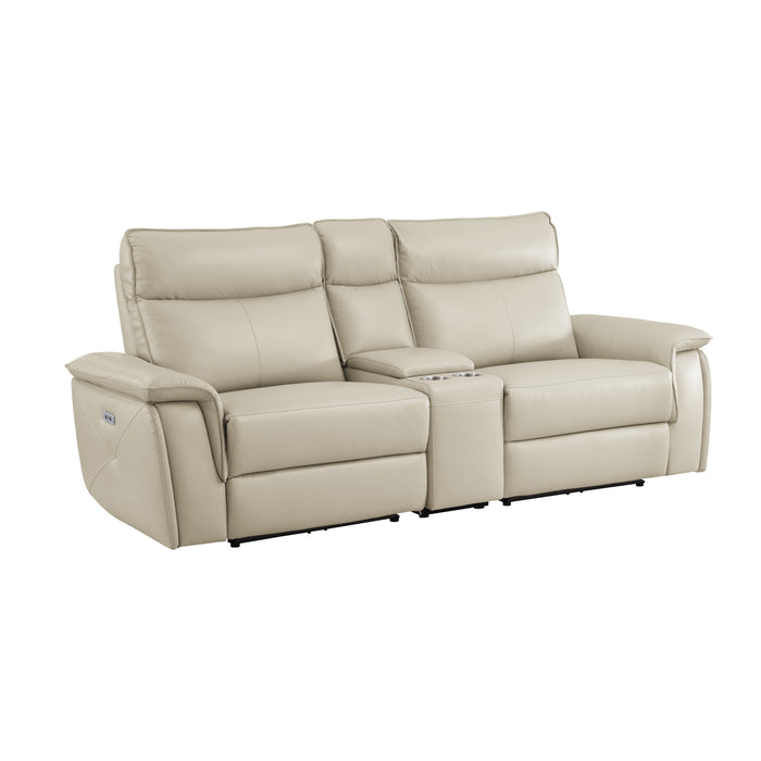 Maroni Power Double Reclining Loveseat with Center Console and Power Headrests in Taupe - 8259RFTP-2CNPWH*