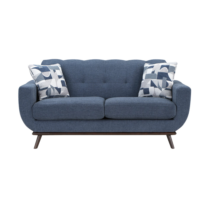 Everton 2pc Set: Sofa, Love in Blue/Walnut - 8341BL*2RV