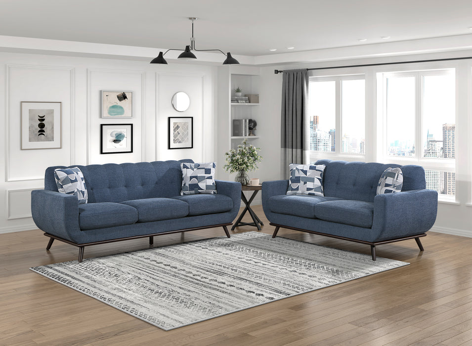 Everton Sofa in Blue/Walnut - 8341BL-3RV