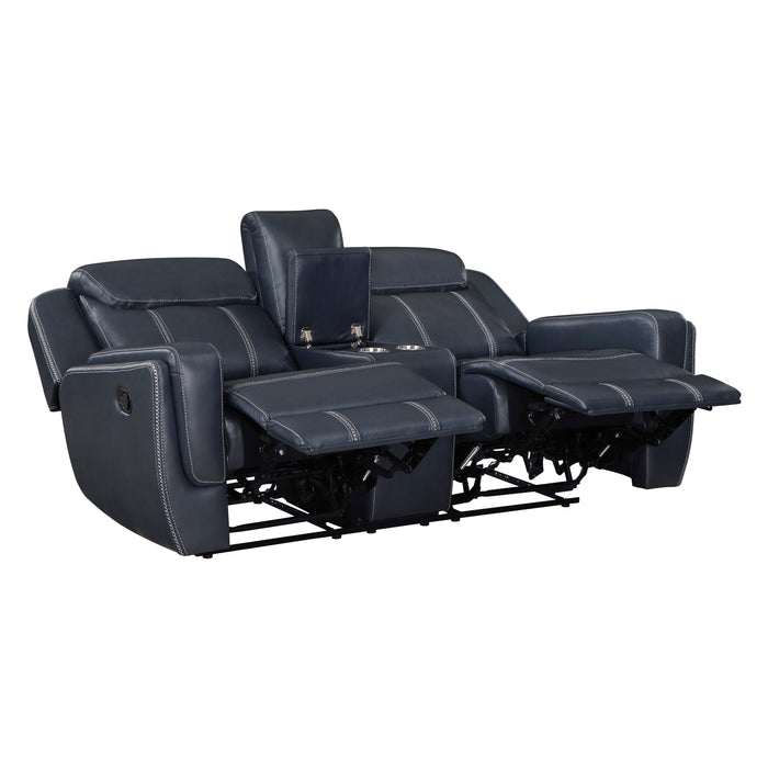 Littleton Double Reclining Loveseat with Center Console, Receptacles and USB Ports in Blue - 8516BU-2