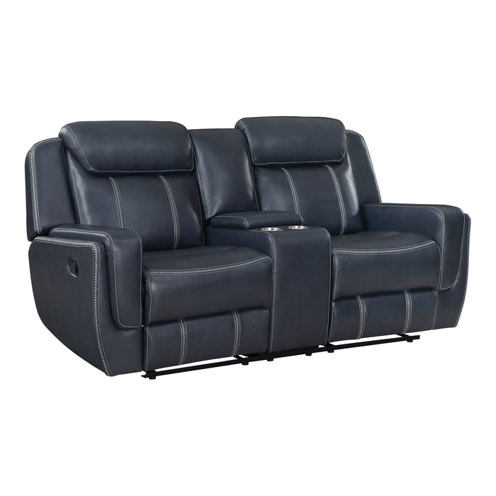 Littleton Double Reclining Loveseat with Center Console, Receptacles and USB Ports in Blue - 8516BU-2