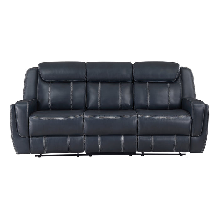 Littleton Double Reclining Sofa with Center Drop-Down Cup Holders,Storage Pouch, Receptacles and USB Ports in Blue - 8516BU-3 image