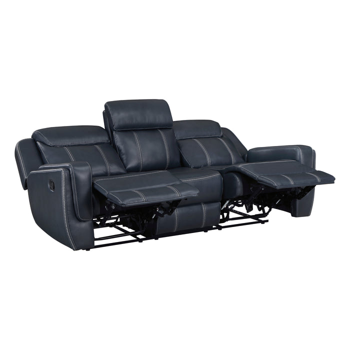 Littleton Double Reclining Sofa with Center Drop-Down Cup Holders,Storage Pouch, Receptacles and USB Ports in Blue - 8516BU-3