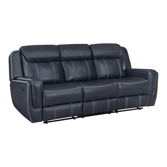 Littleton Double Reclining Sofa with Center Drop-Down Cup Holders,Storage Pouch, Receptacles and USB Ports in Blue - 8516BU-3