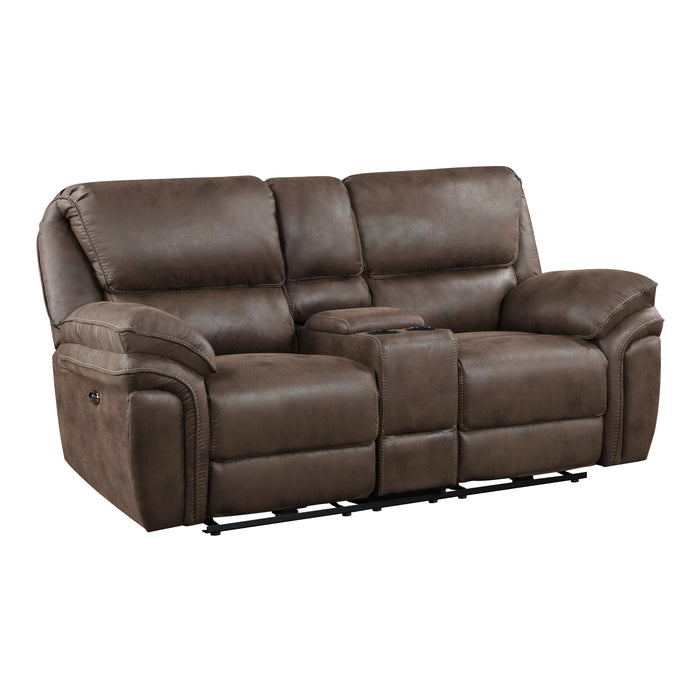 Proctor Power Double Reclining Loveseat with Center Console in Brown - 8517BRW-2PW