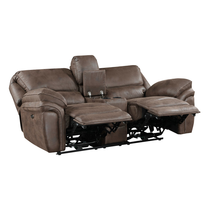 Proctor Power Double Reclining Loveseat with Center Console in Brown - 8517BRW-2PW