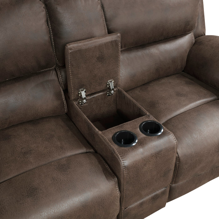 Proctor Power Double Reclining Loveseat with Center Console in Brown - 8517BRW-2PW