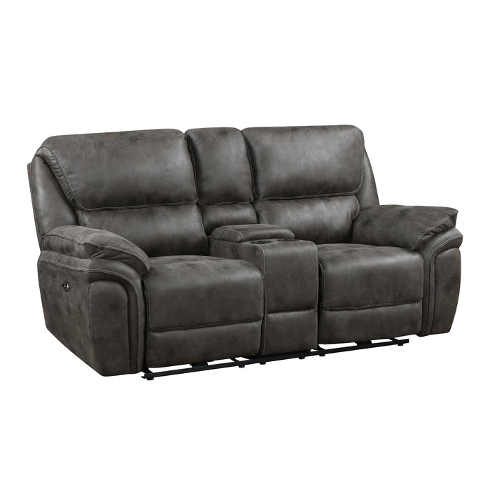 Proctor Power Double Reclining Loveseat with Center Console in Gray - 8517GRY-2PW