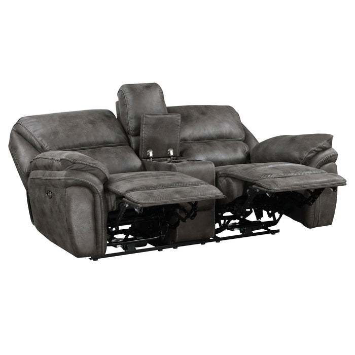 Proctor Power Double Reclining Loveseat with Center Console in Gray - 8517GRY-2PW