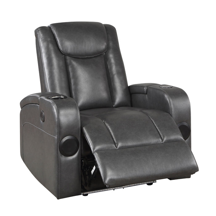 Turbo Power Reclining Chair with Wireless Charger, Cooling Cup-Holder, Storage Arms, Speakers, LED Light and USB port in Gray - 8522GRY-1PW