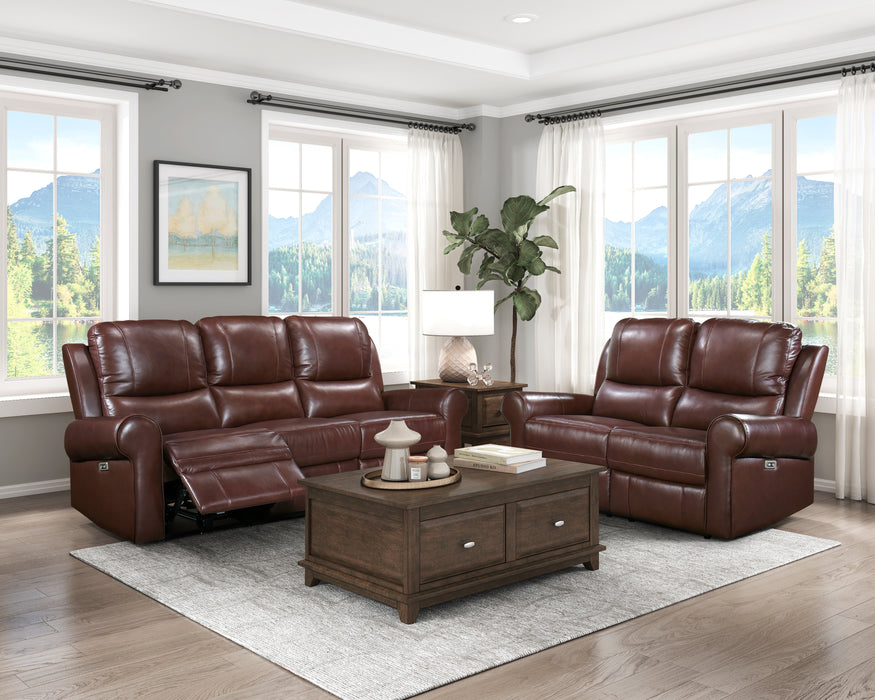 Mccall Power Double Reclining Loveseat with Power Headrests and Charging Ports in Brown - 8546BR-2PWH