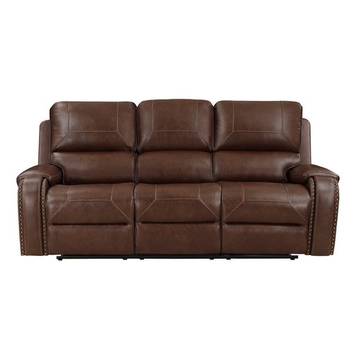 Newnan Double Reclining Sofa with Center Drop-Down Cup Holders, Receptacles and USB Ports in Brown - 8549BRW-3 image