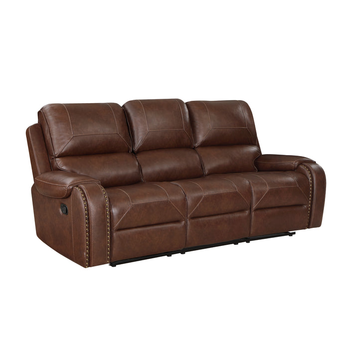 Newnan Double Reclining Sofa with Center Drop-Down Cup Holders, Receptacles and USB Ports in Brown - 8549BRW-3