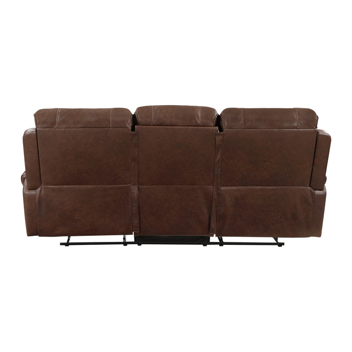 Newnan Double Reclining Sofa with Center Drop-Down Cup Holders, Receptacles and USB Ports in Brown - 8549BRW-3