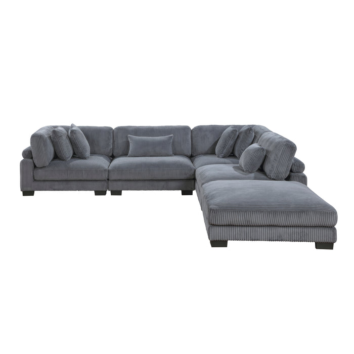 Traverse 5-Piece Modular Sectional with Ottoman in Gray - 8555GY*5OT