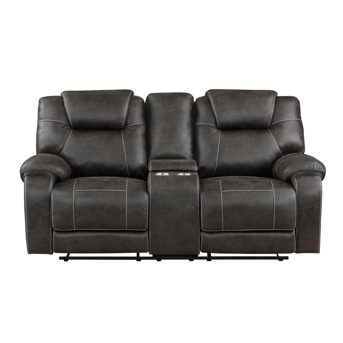 Gainesville Double Reclining Loveseat with Center Console in Brown - 8560PM-2 image