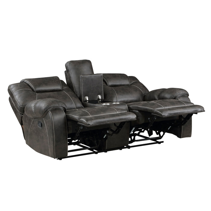 Gainesville Double Reclining Loveseat with Center Console in Brown - 8560PM-2