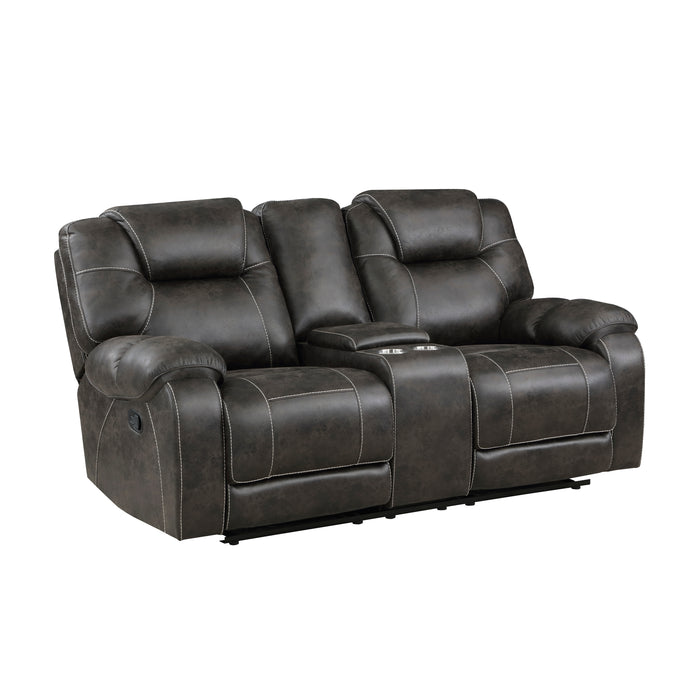 Gainesville Double Reclining Loveseat with Center Console in Brown - 8560PM-2