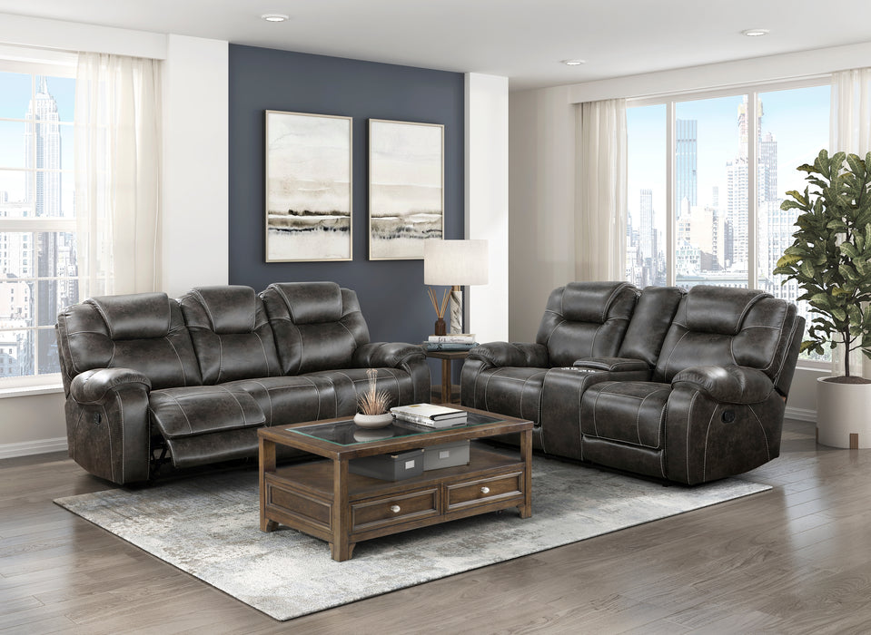 Gainesville Double Reclining Loveseat with Center Console in Brown - 8560PM-2