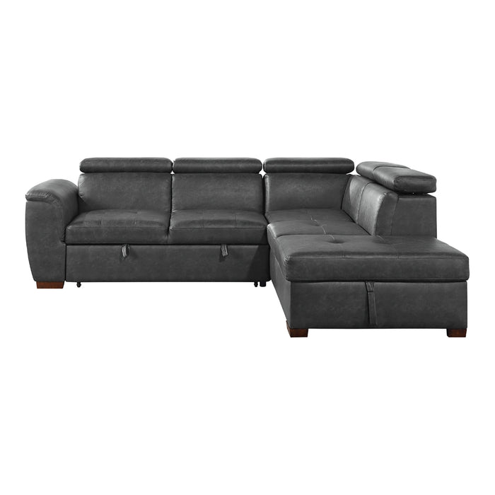 Barre 2-Piece Sectional with Pull-out Bed and Right Chaise with Hidden Storage, Adjustable Headrests in Gray - 8567GY*SC