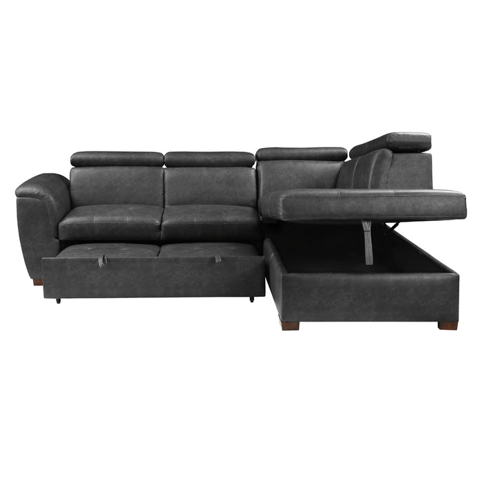 Barre 2-Piece Sectional with Pull-out Bed and Right Chaise with Hidden Storage, Adjustable Headrests in Gray - 8567GY*SC