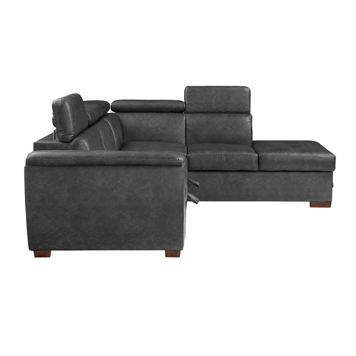 Barre 2-Piece Sectional with Pull-out Bed and Right Chaise with Hidden Storage, Adjustable Headrests in Gray - 8567GY*SC