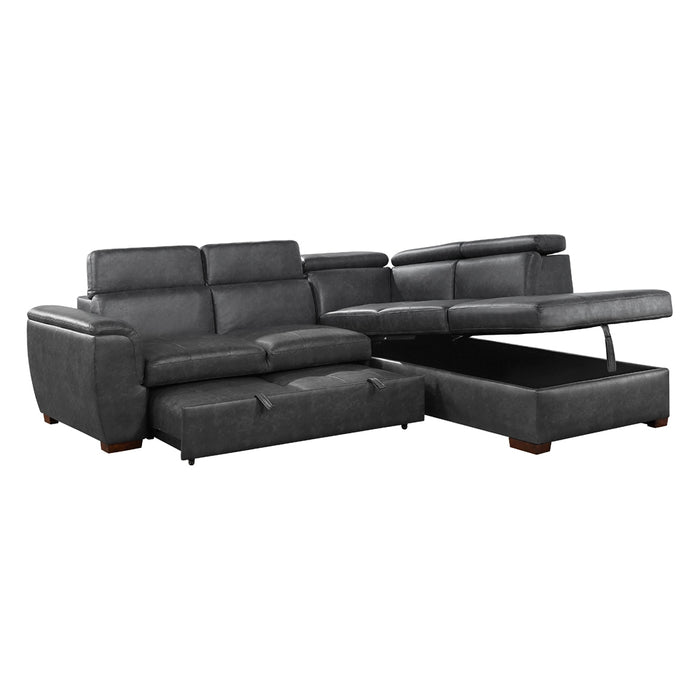 Barre 2-Piece Sectional with Pull-out Bed and Right Chaise with Hidden Storage, Adjustable Headrests in Gray - 8567GY*SC