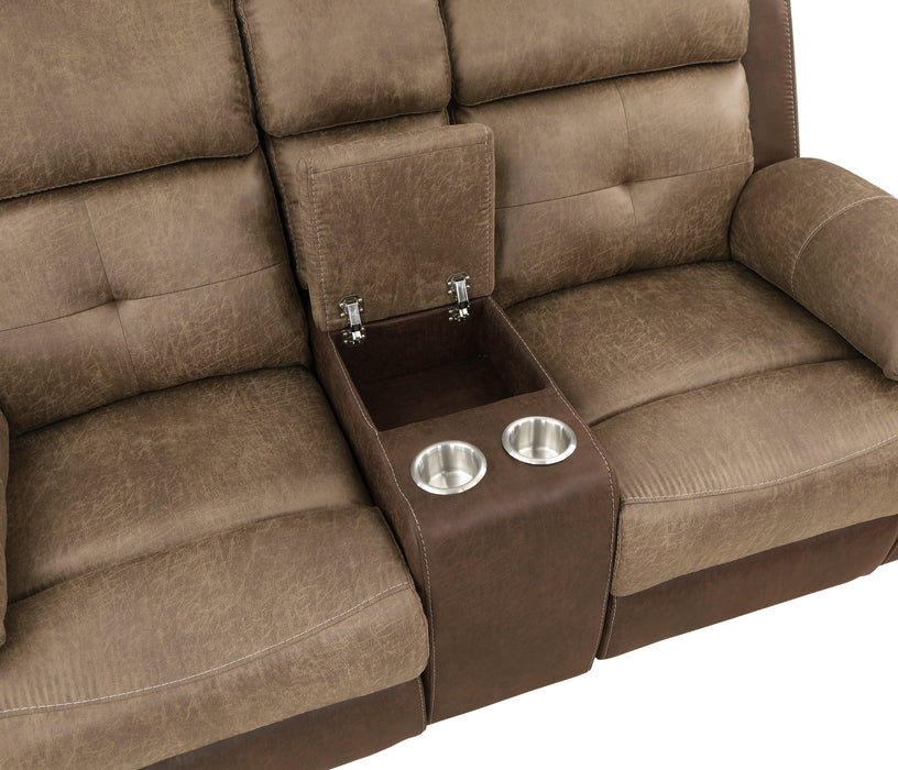 Glendale Double Glider Reclining Loveseat with Center Console in Brown - 8599BR-2