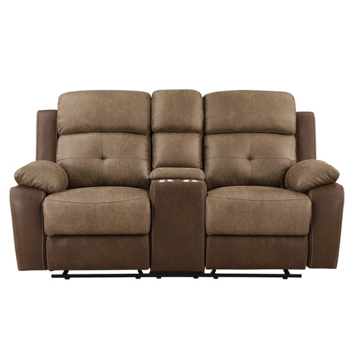 Glendale Double Glider Reclining Loveseat with Center Console in Brown - 8599BR-2 image